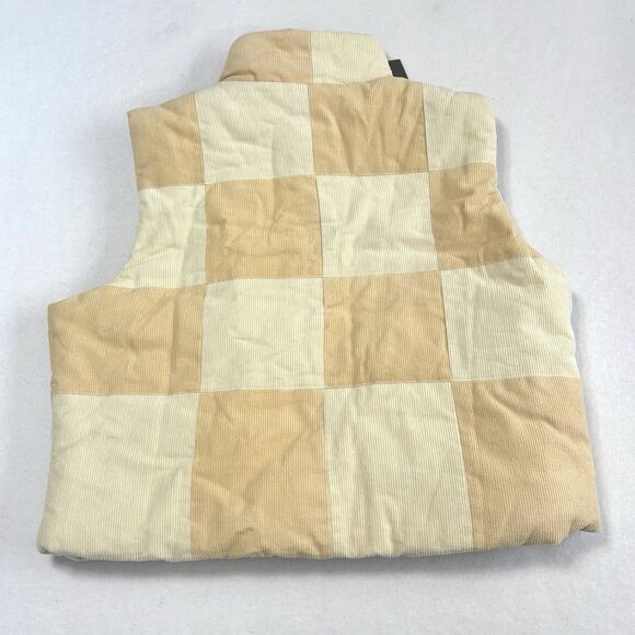 LE LIS Cream Puffer Vest Corduroy Checkered Zipper NEW - Picture 4 of 9